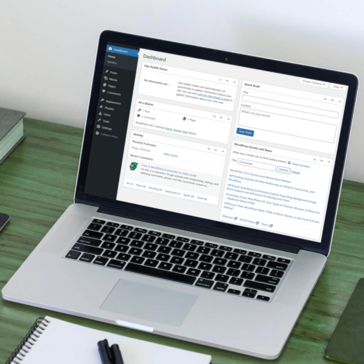 WordPress website development dashboard